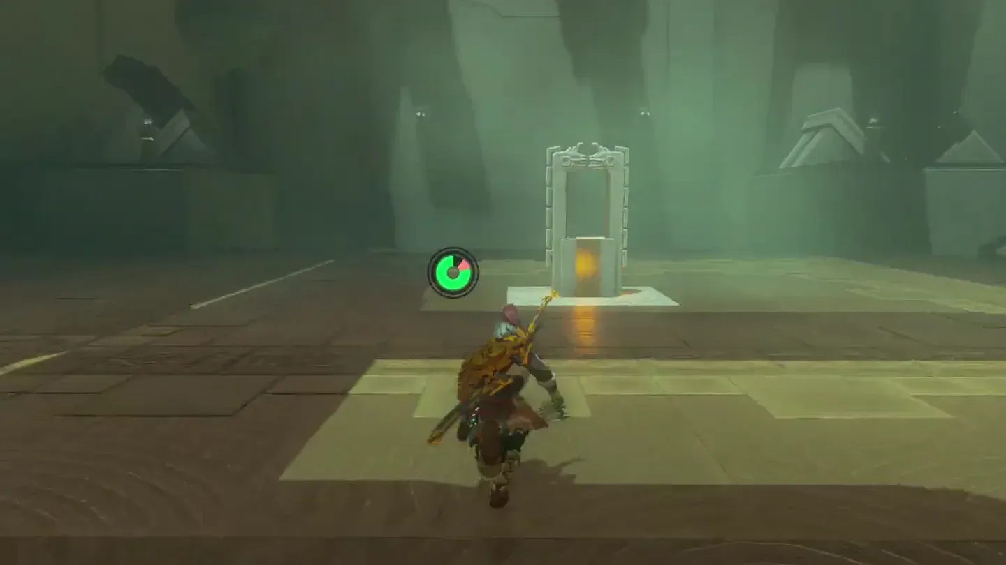 The gravity switch on its pedestal ahead of Link