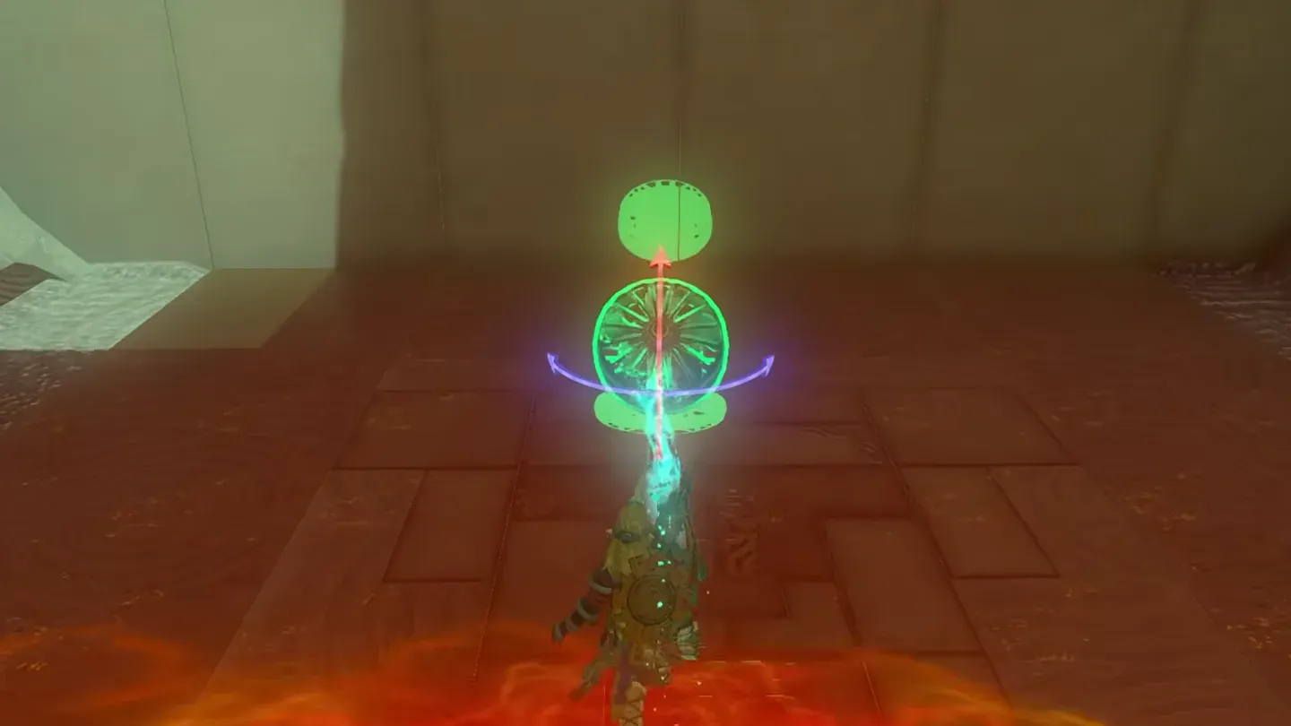 Link turning a Zonai fan with Ultrahand so it faces up