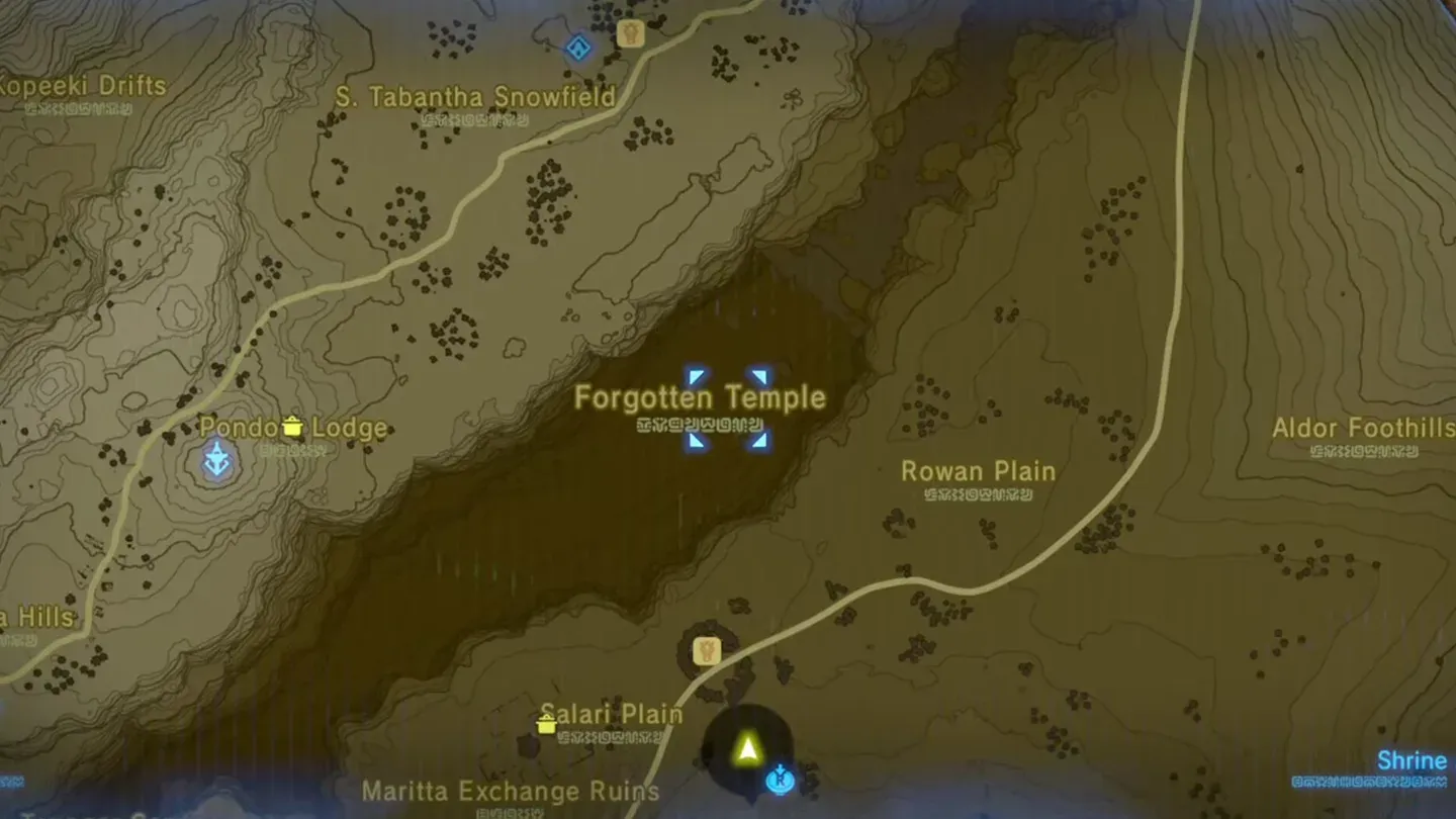 Map showing the Forgotten Temple in the canyon