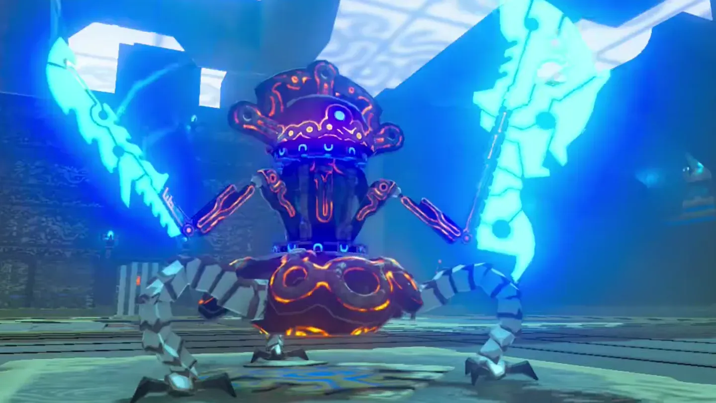 Guardian Scout IV risen in the arena with glowing blue weapons