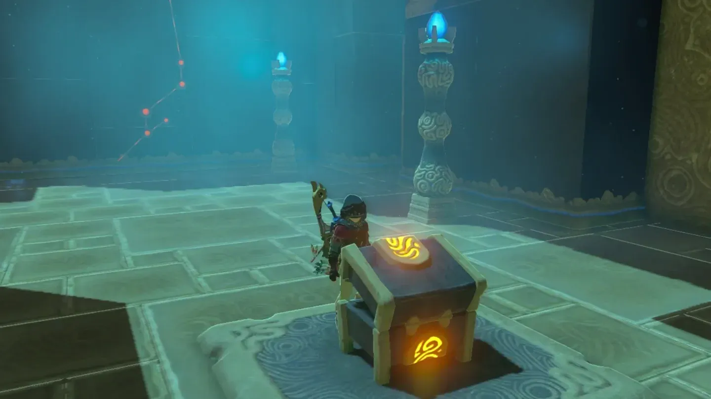 Link approaching a treasure chest with glowing orange markings
