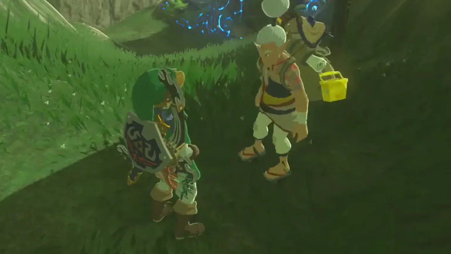 Link talking with Pikango on the hillside after photographing the fountain