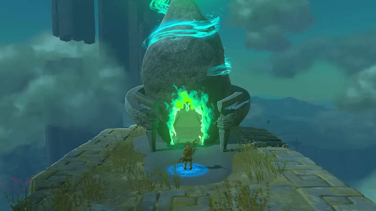 Mayanas Shrine's entrance opening in green flames once the crystal is in place