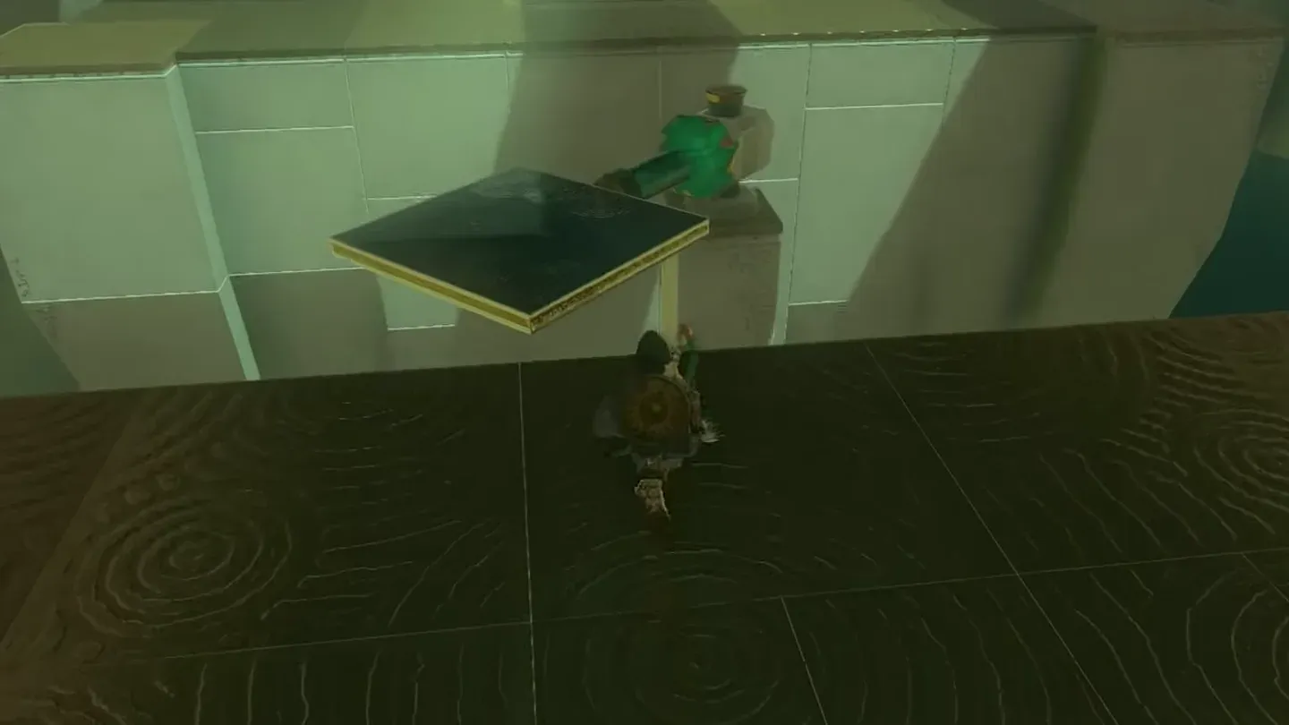 Link at the start of Mayachin Shrine beside the moving platform