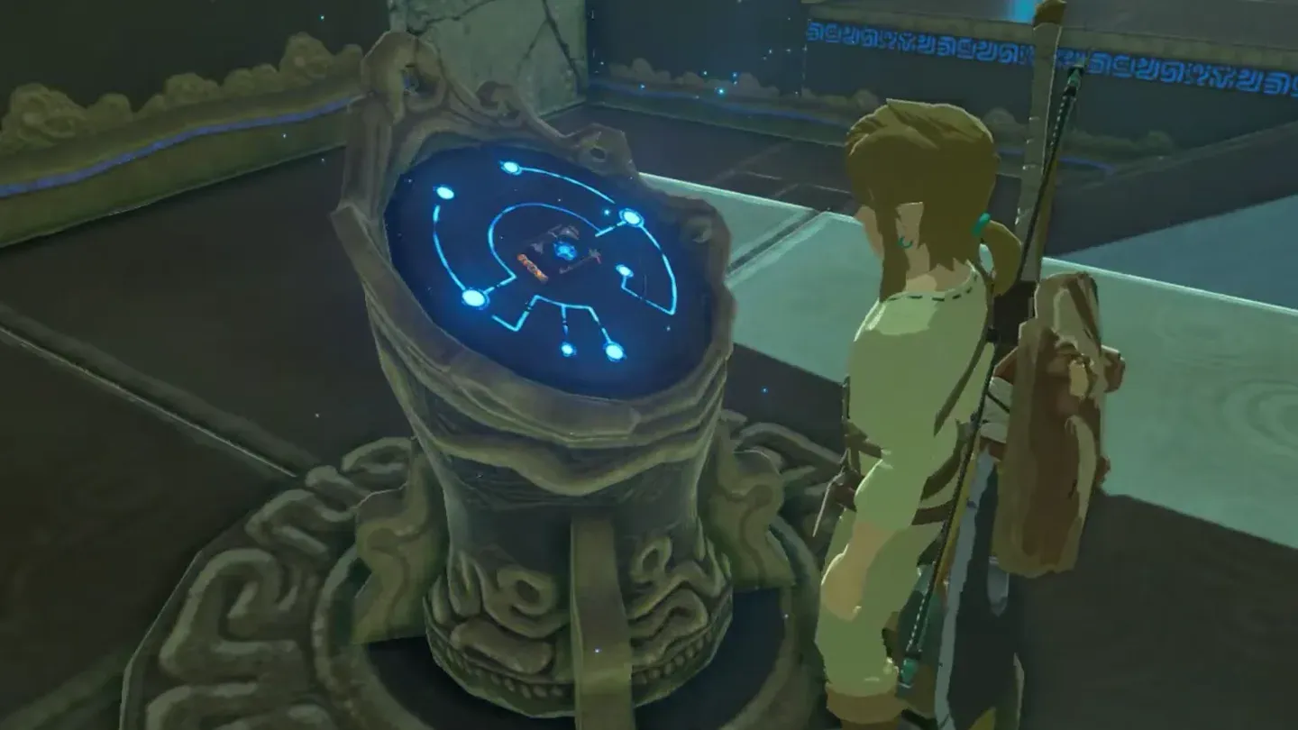 Link at the terminal inside the entrance, its top glowing blue