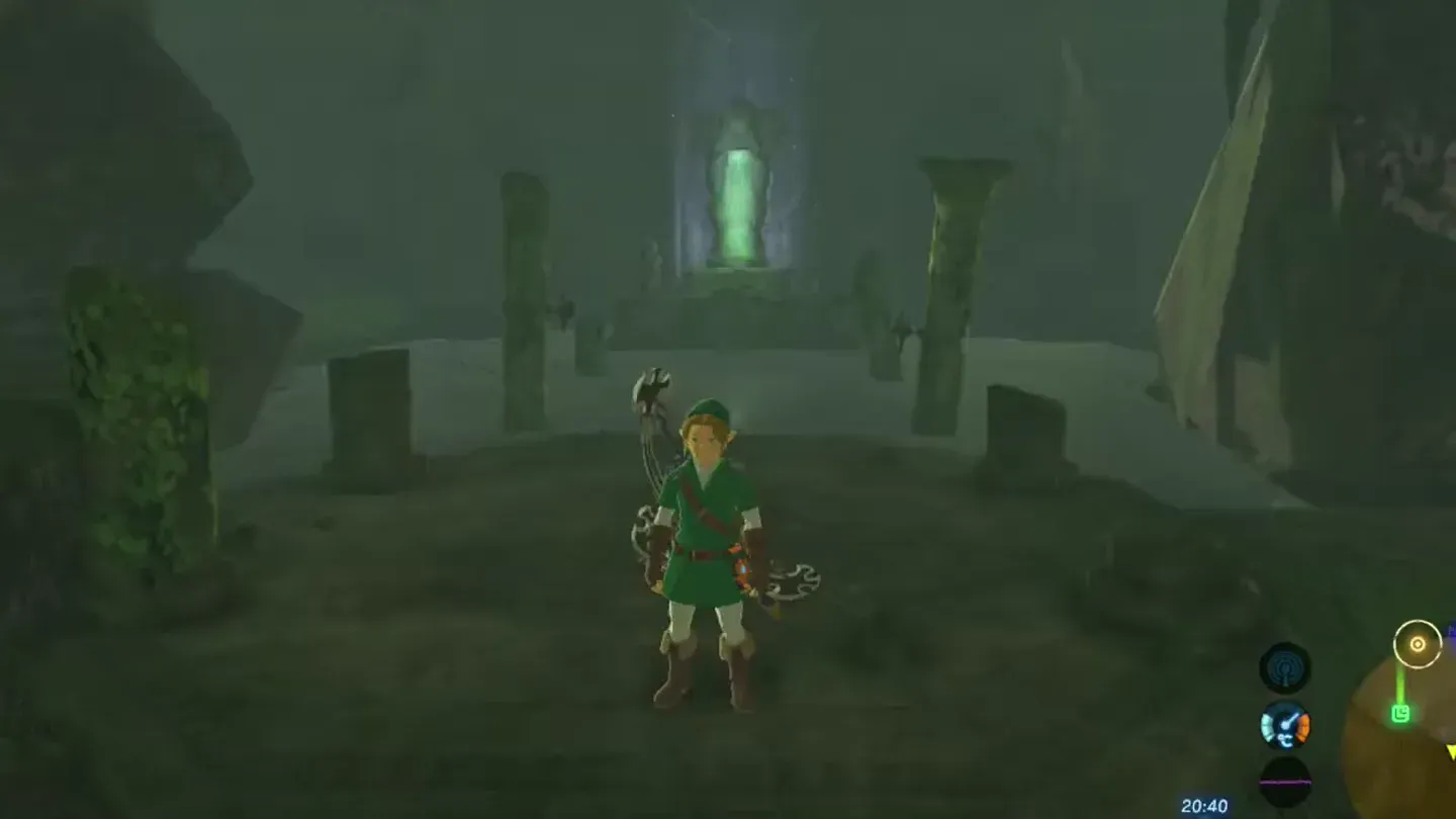 Link at the Spring of Courage with the Goddess Statue glowing ahead
