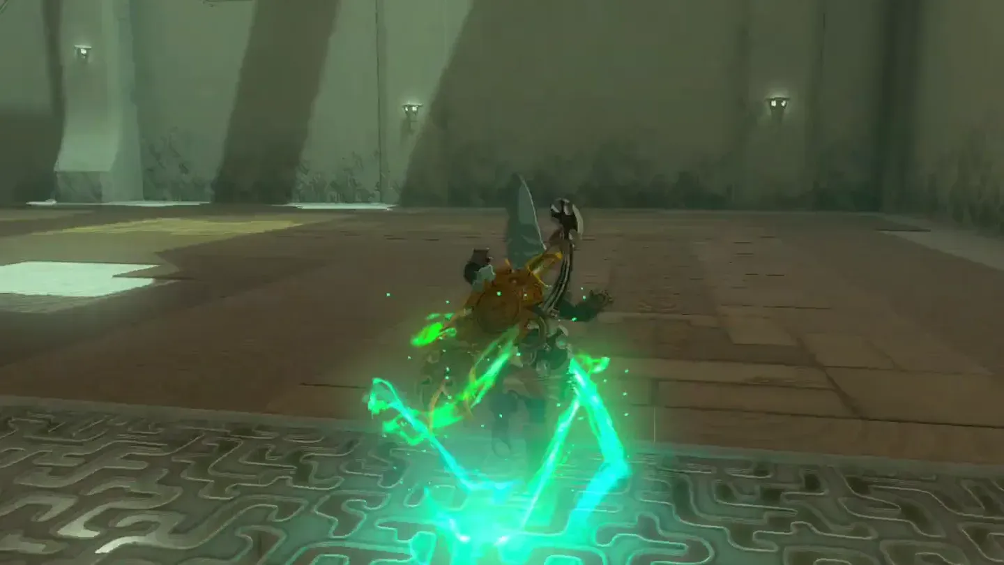 Link with the Ascend glow under the platform