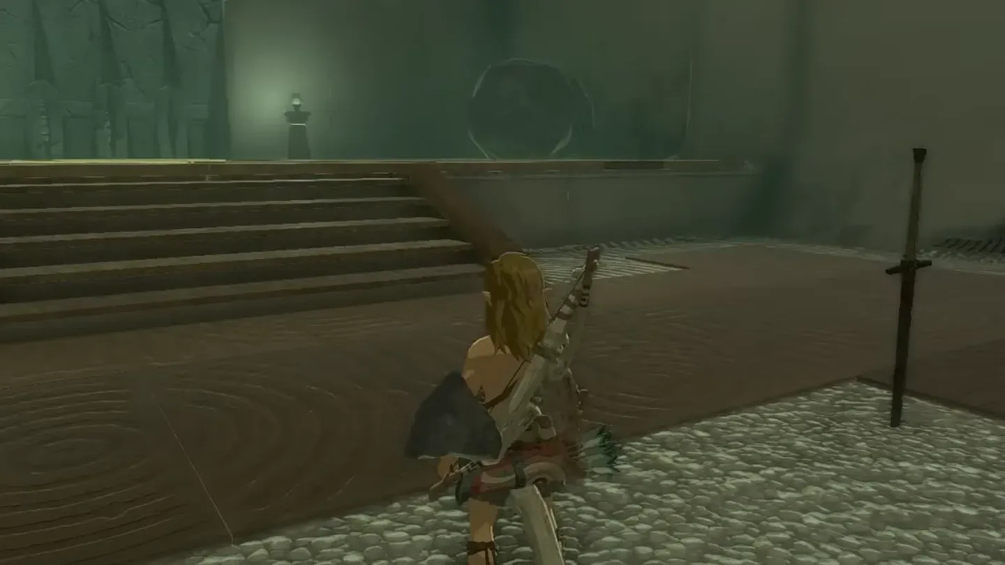 A rusty claymore planted upright in the floor