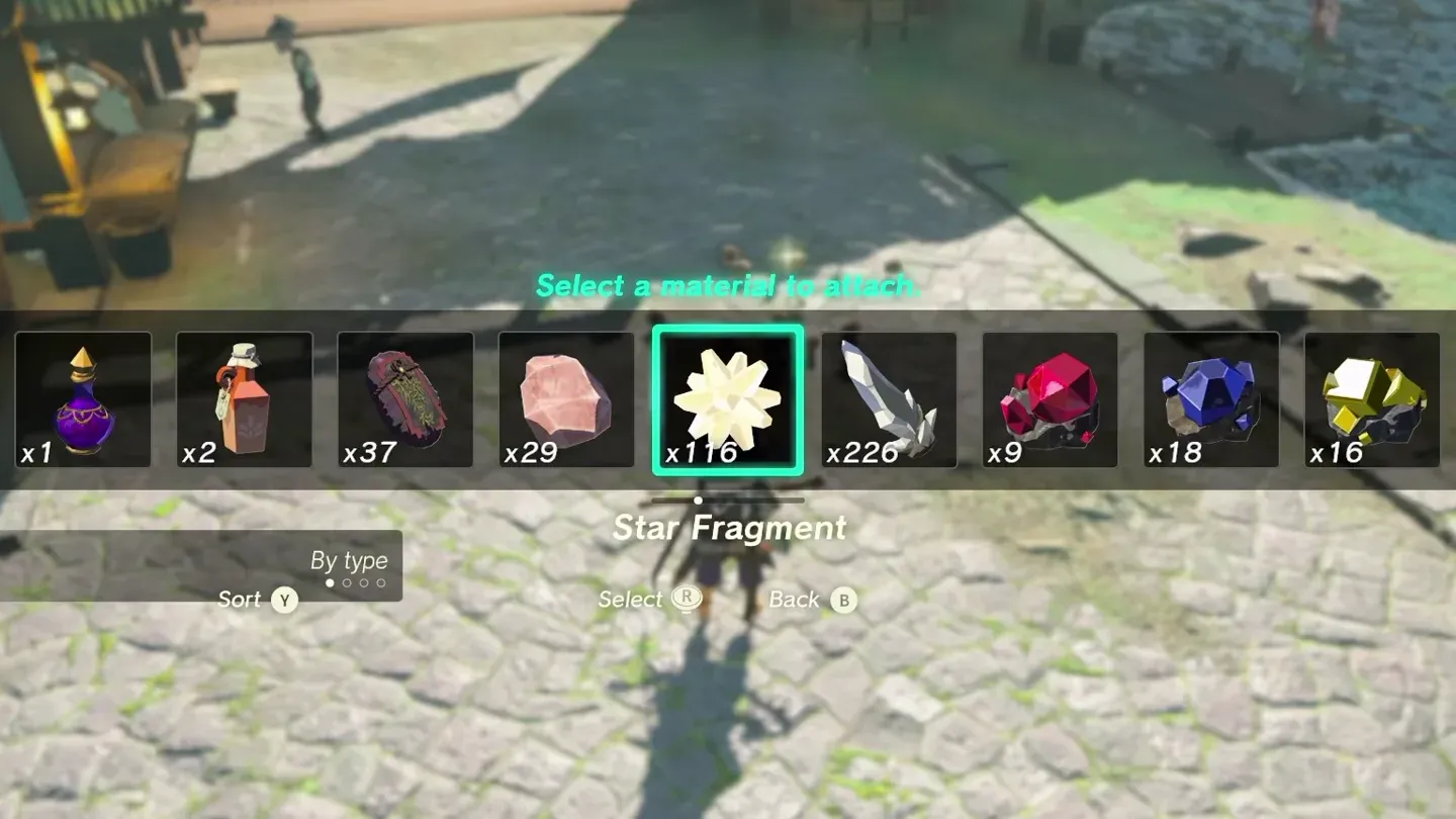 The fuse menu open with a Star Fragment selected to attach to an arrow