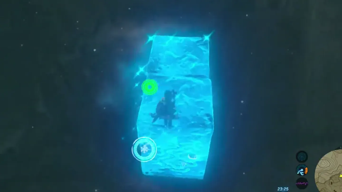 A tall ice block raised from the pond at night
