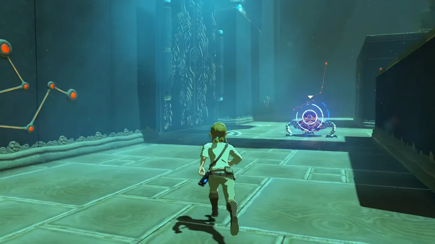 A Guardian Scout on the main-room floor ahead of Link