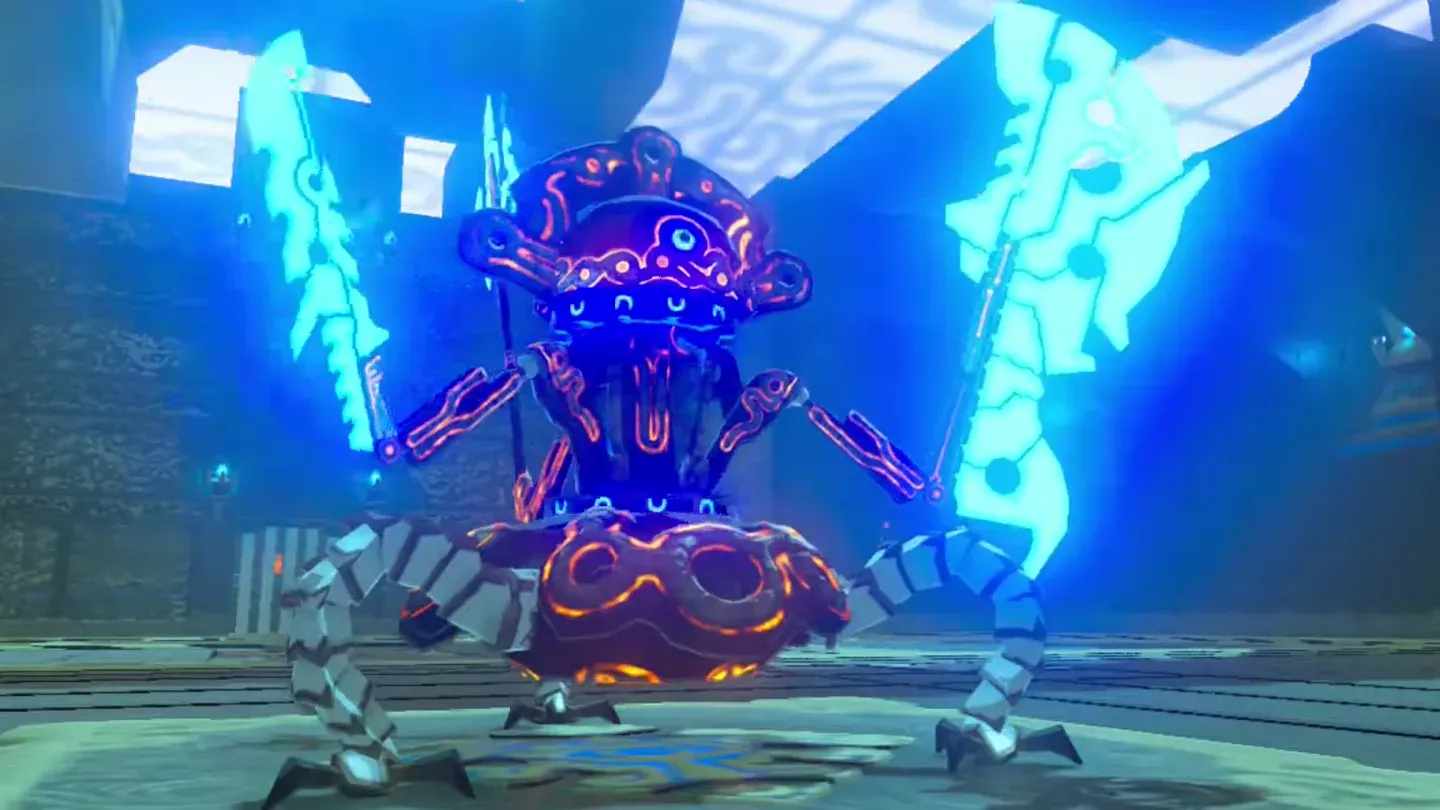 Guardian Scout IV risen in the arena holding three glowing weapons