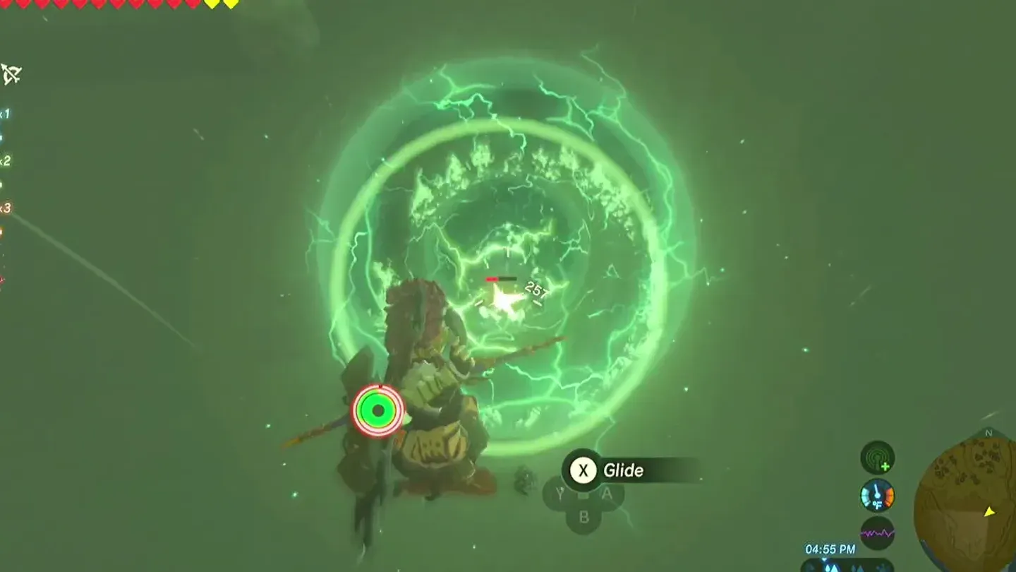 Link in the air, aiming his bow in slow motion