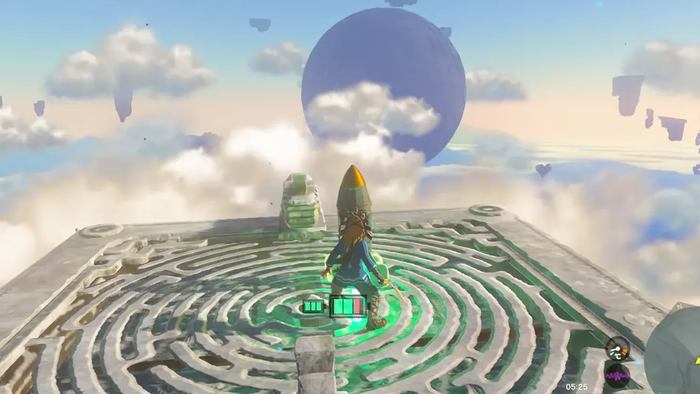 Rockets fixed on the platform with the large sphere in the sky beyond