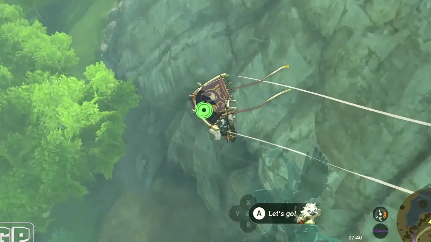 Link gliding down the cliff face