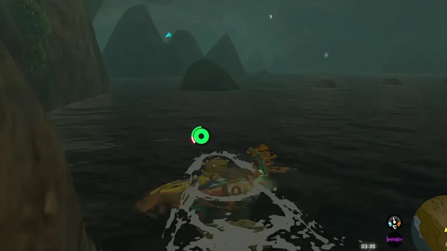 Link swimming across the dark underground lake