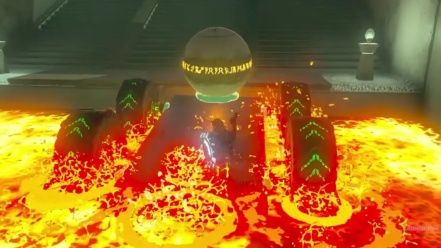 The cart carrying the orb across the lava