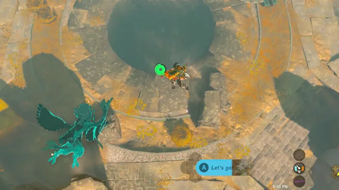 Link gliding down onto a lower sky island