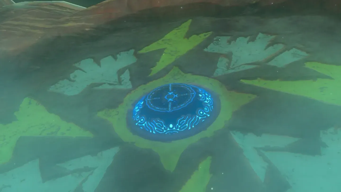 The pedestal glowing blue after being hit