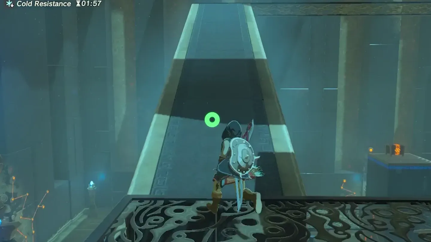Link running up the spiraling walkway