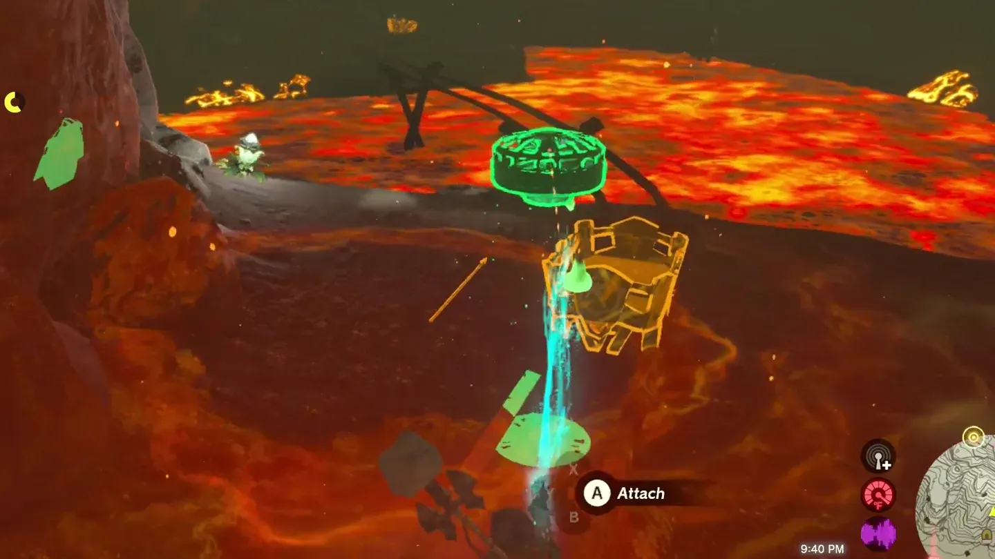 Ultrahand attaching a Zonai Fan to the back of the minecart