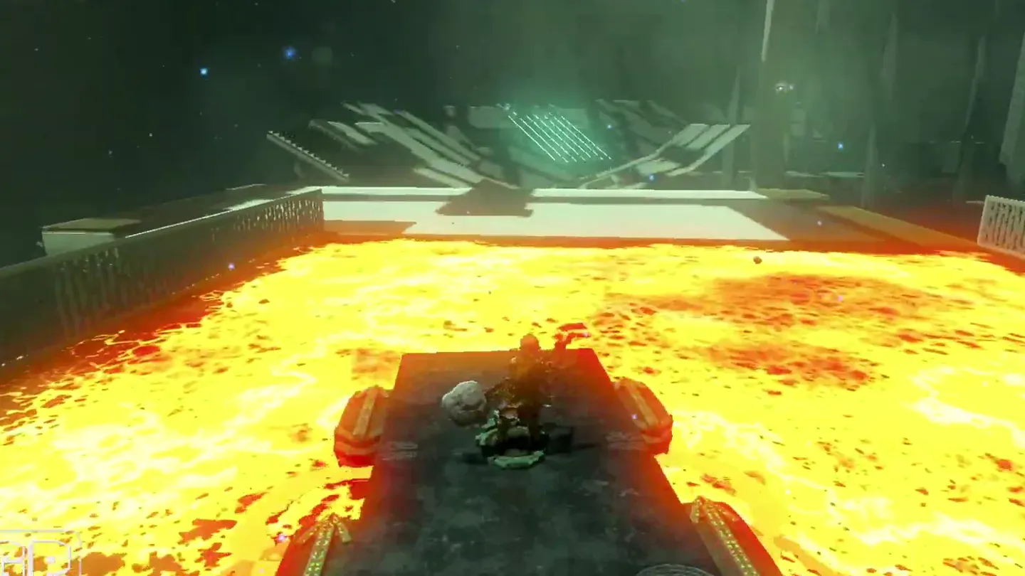 Link driving the vehicle across a lava pool