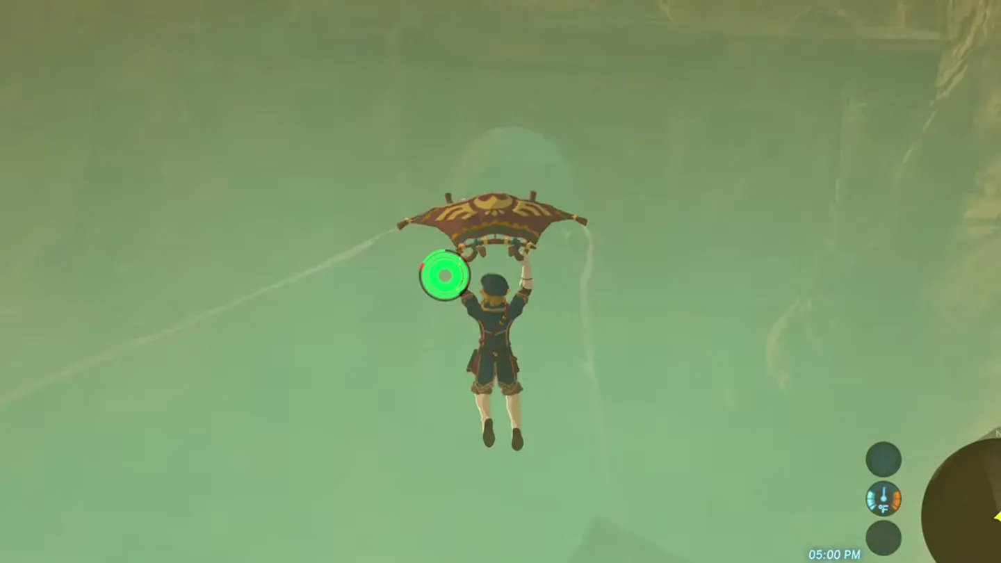 Link paragliding down into the canyon