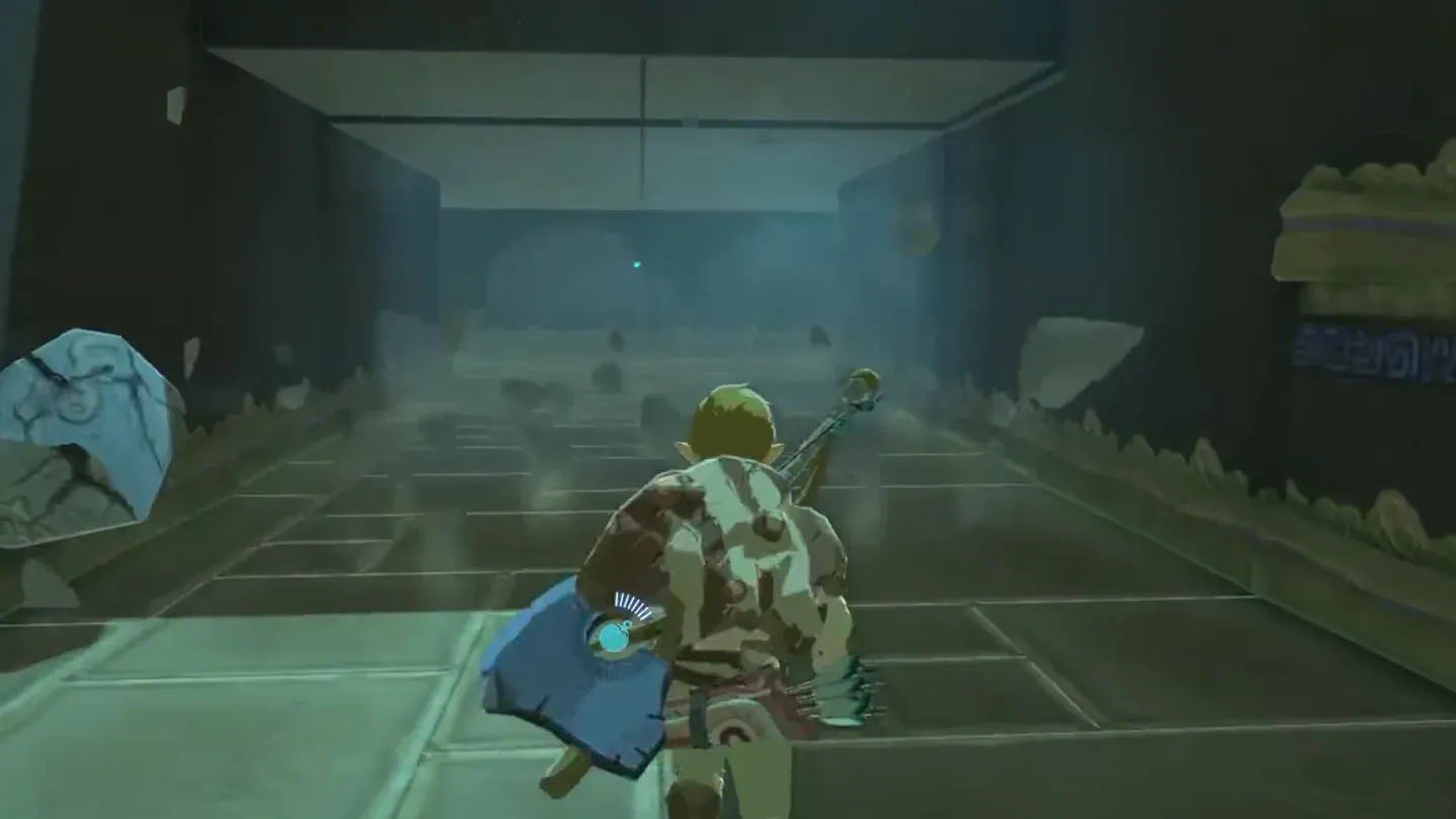 Debris flying after the cracked blocks below the steps explode