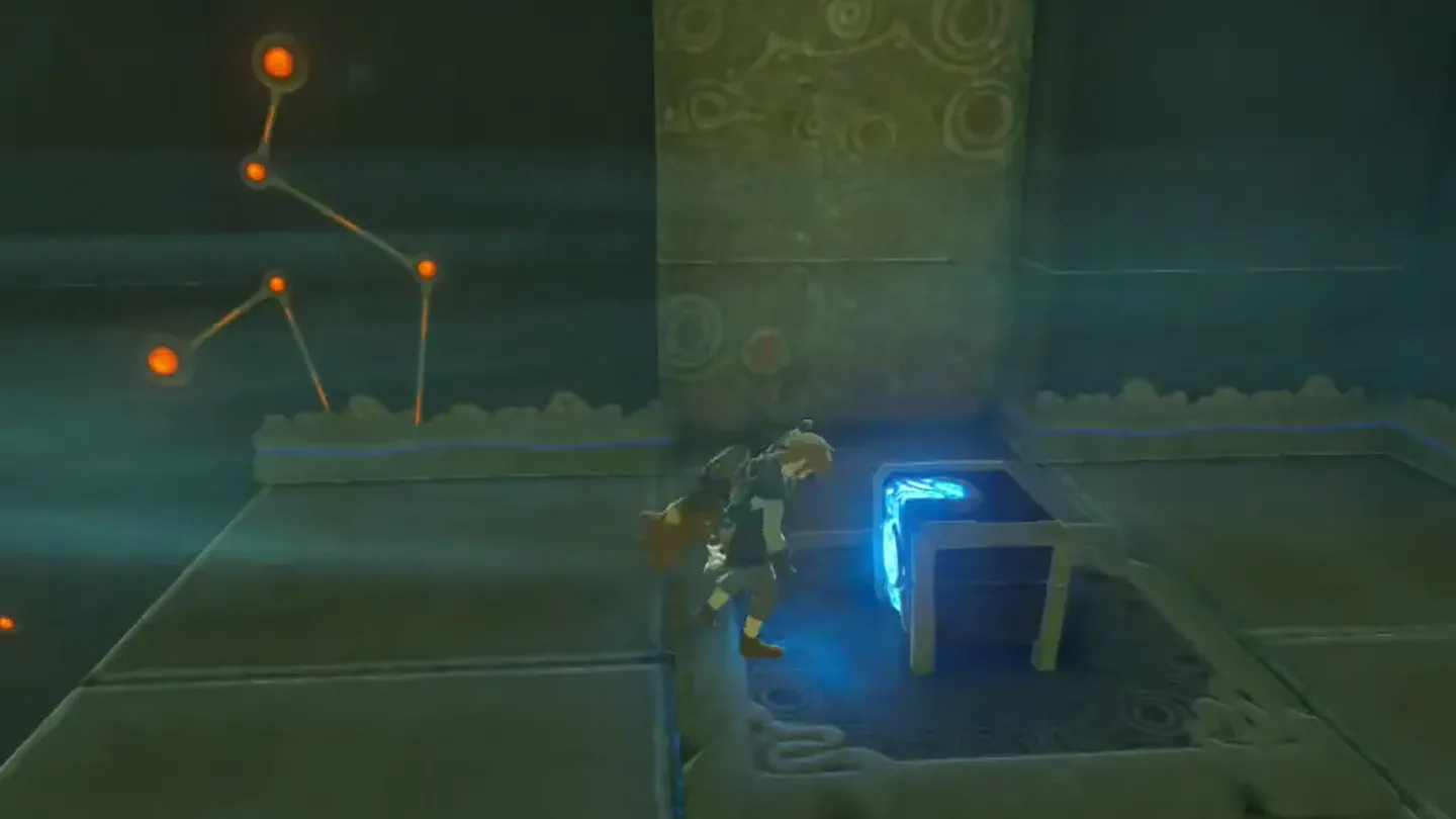 Link beside the treasure chest on the ledge
