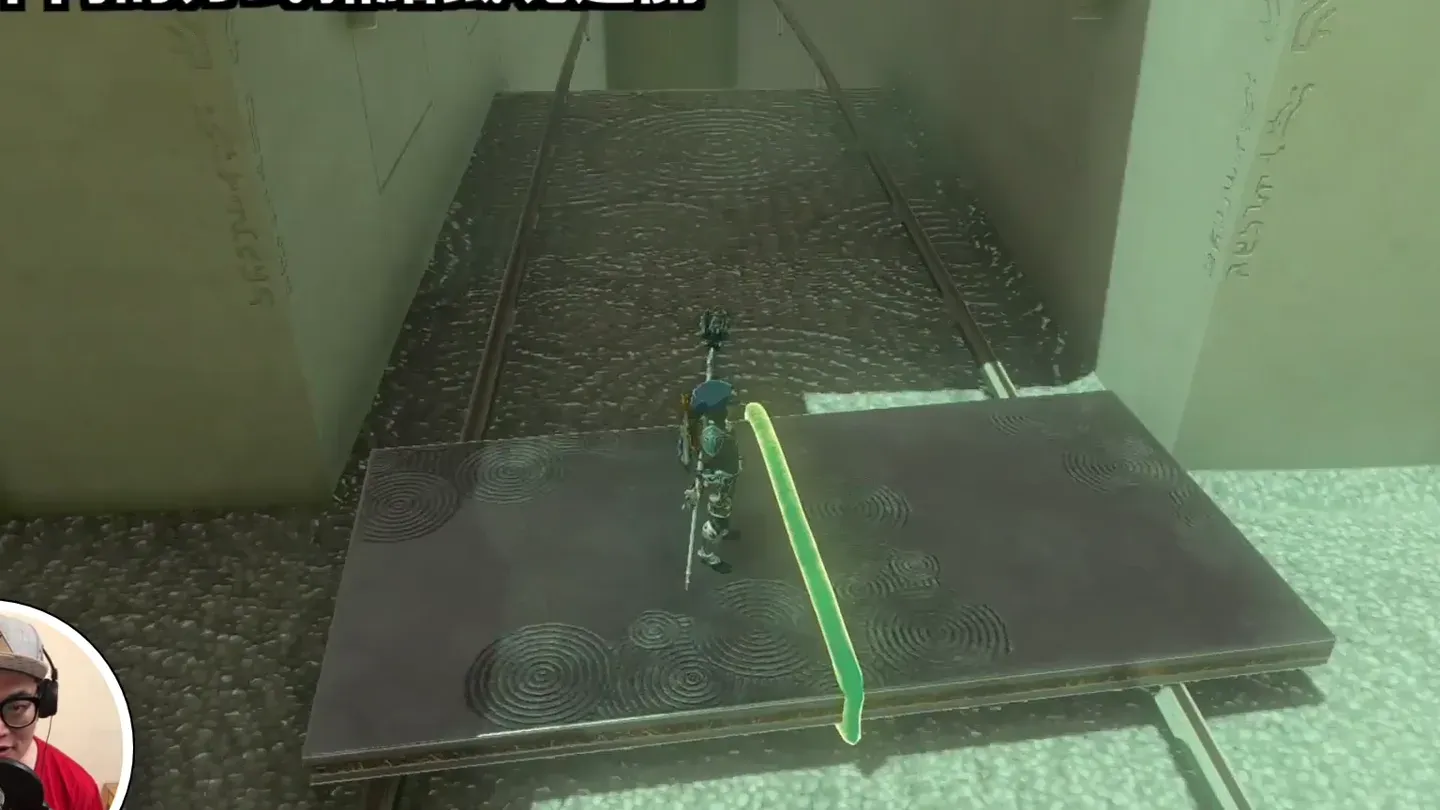 Link riding the rectangle down the rails