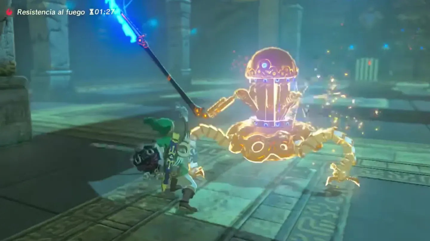 Link striking the Guardian Scout during a Flurry Rush