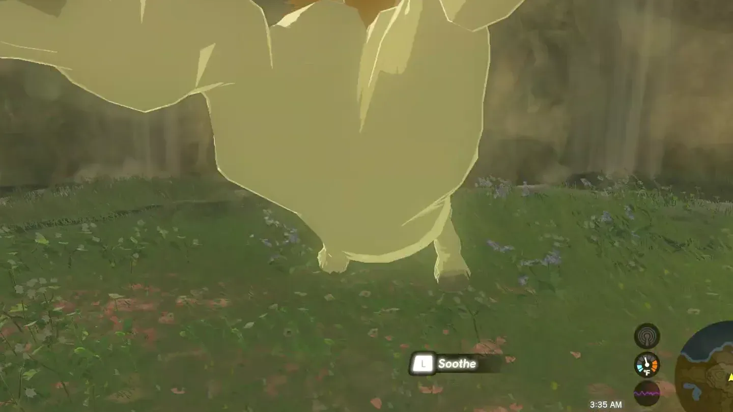 Link soothing the horse after mounting it
