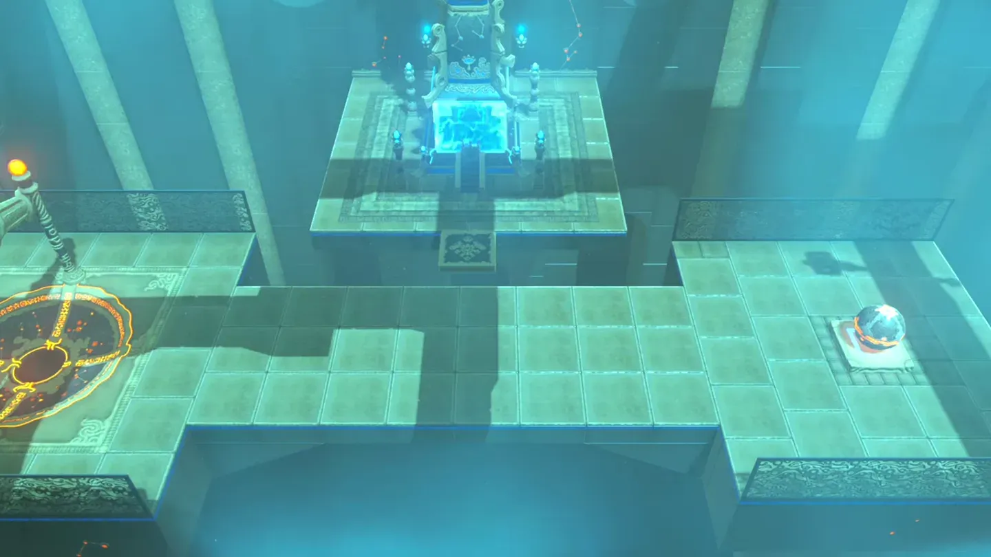 The Ancient Orb raised beside the stone hammer, the golden target ring on the far left