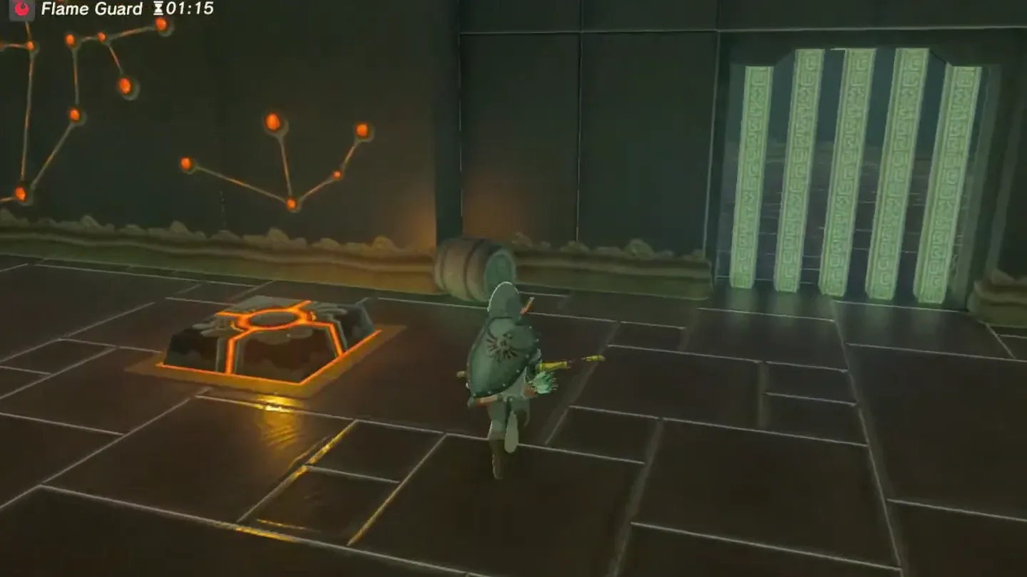 Link with the stone barrel beside the floor switch