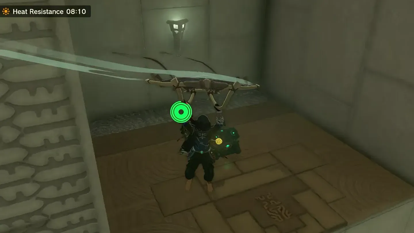 Link paragliding down to the platform below the entrance side