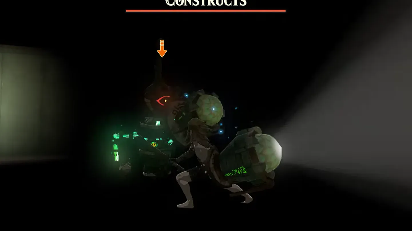 Link fighting a Construct in the dark