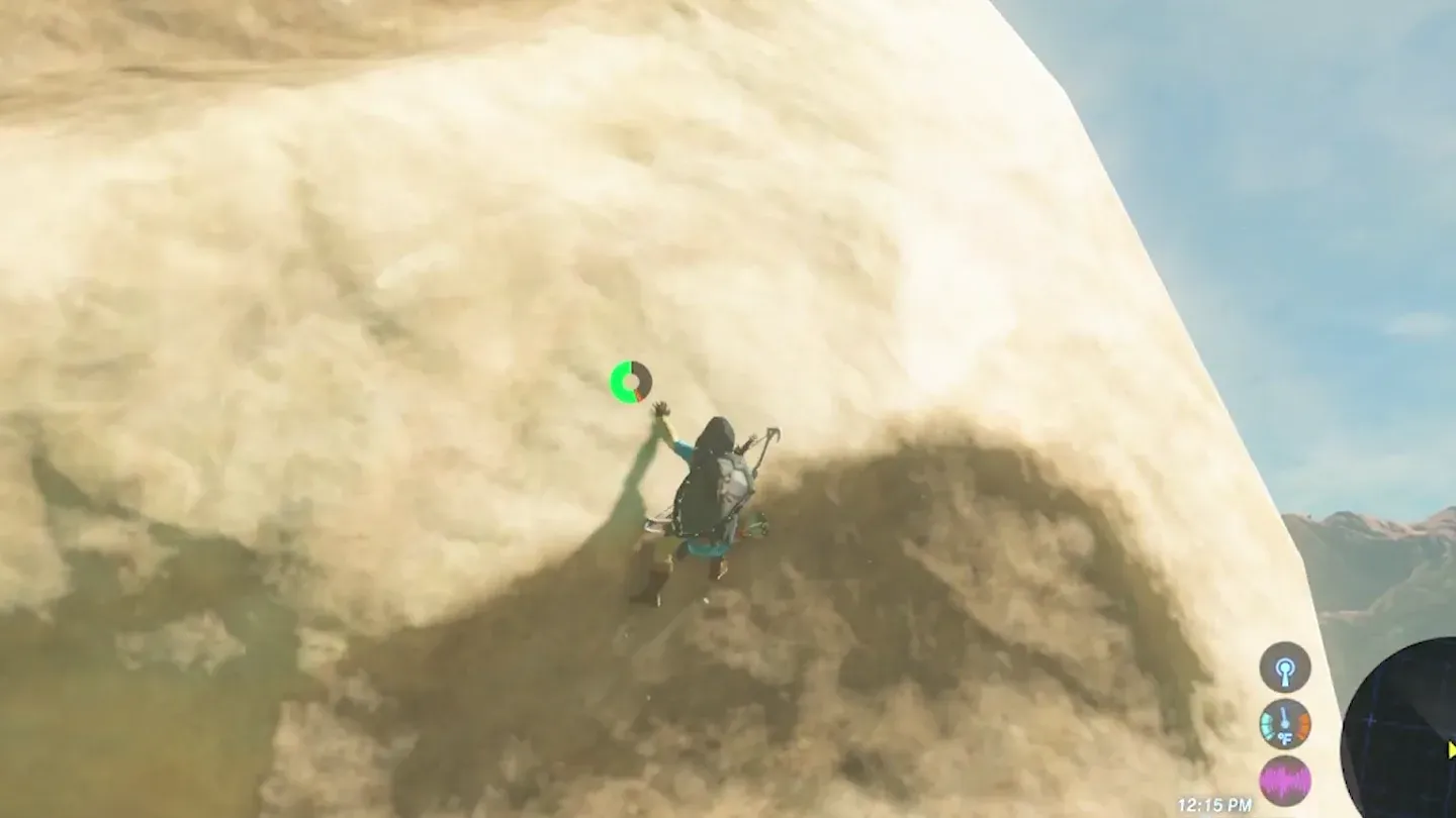 Link climbing the rock face of the spire