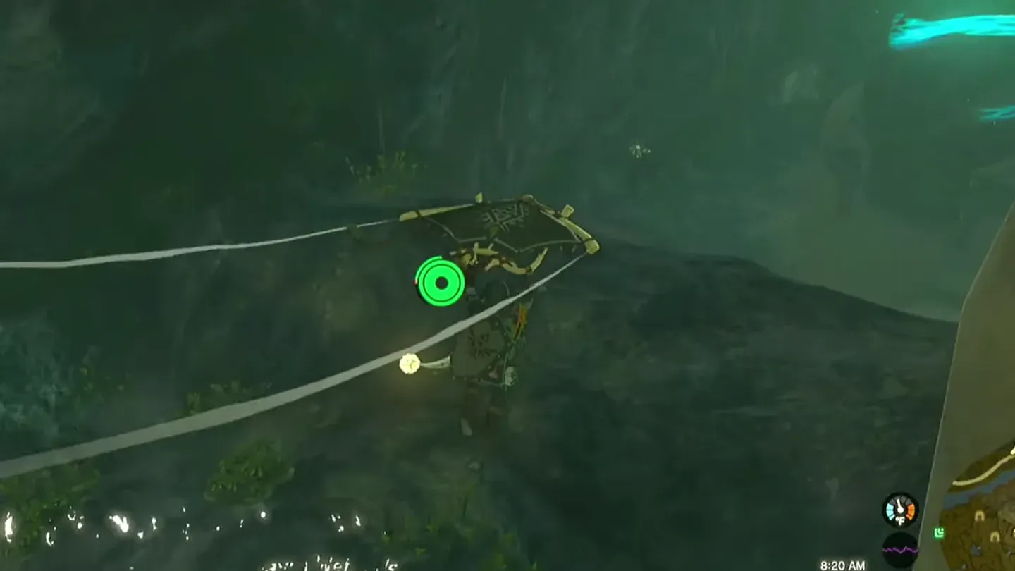 Link paragliding down inside the dark cave
