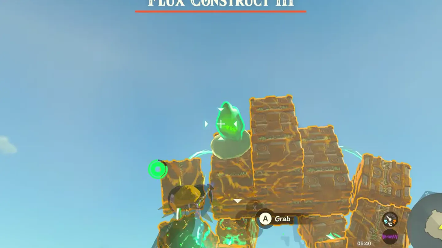 Ultrahand aiming at the glowing green block on top of Flux Construct III