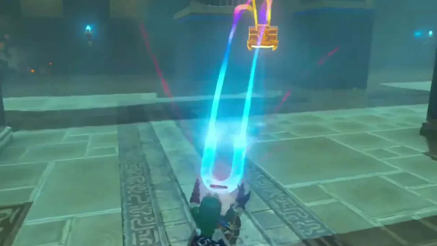 Link lifting the metal box off the ramp with Magnesis