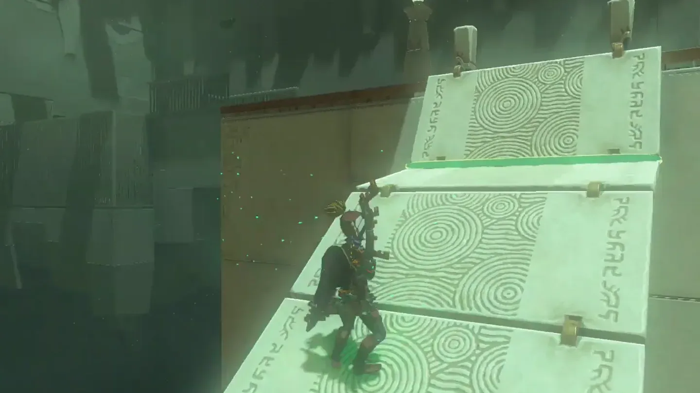 Link walking up the attached first bridge onto the platform