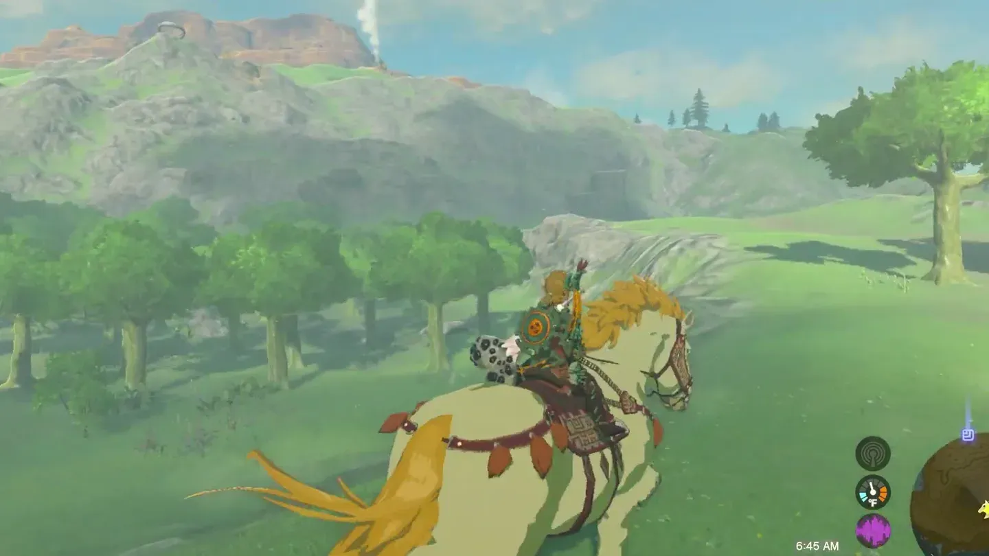 Link riding the Giant White Horse across the fields