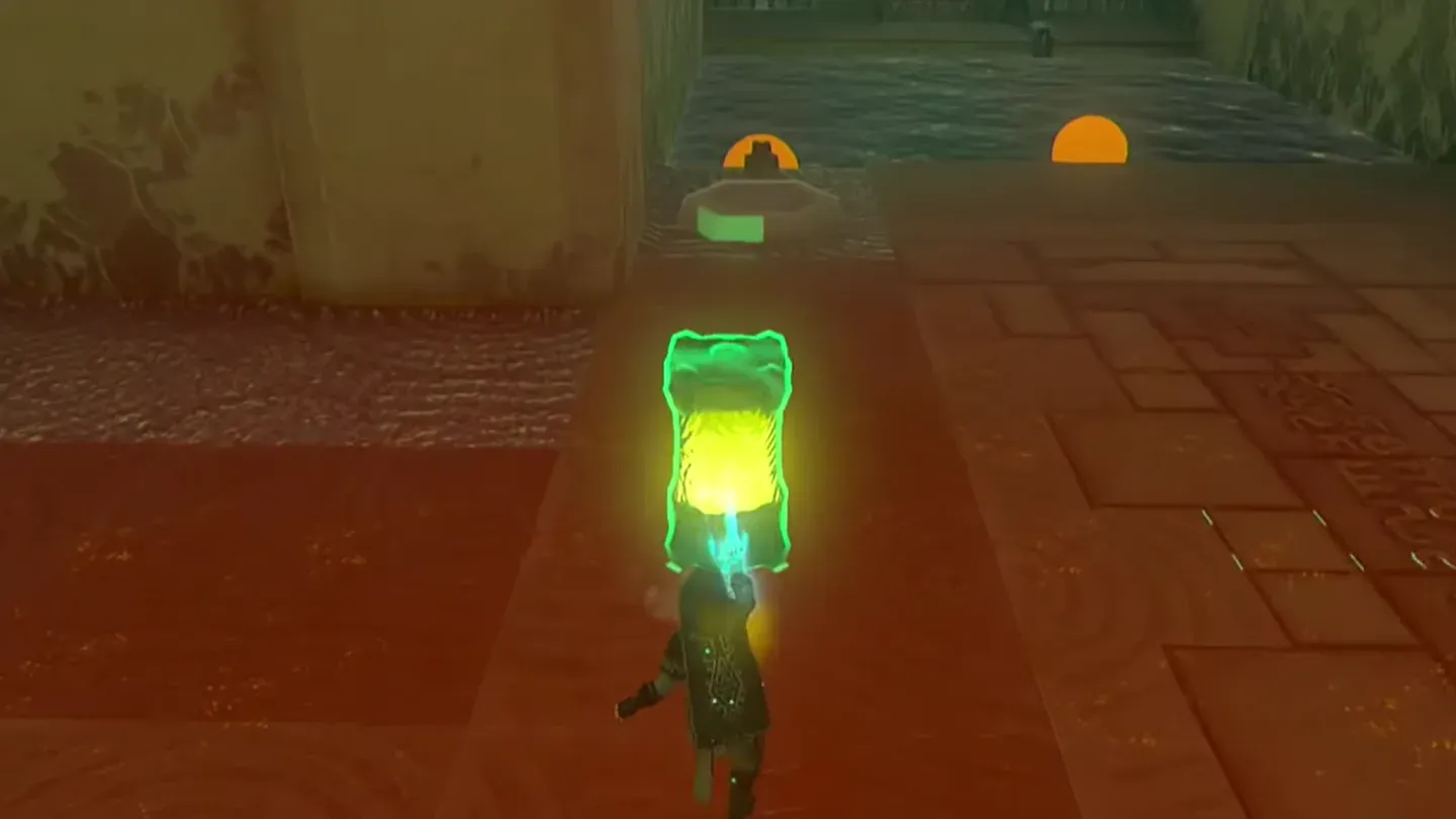 Link carrying the glowing charged battery across the room
