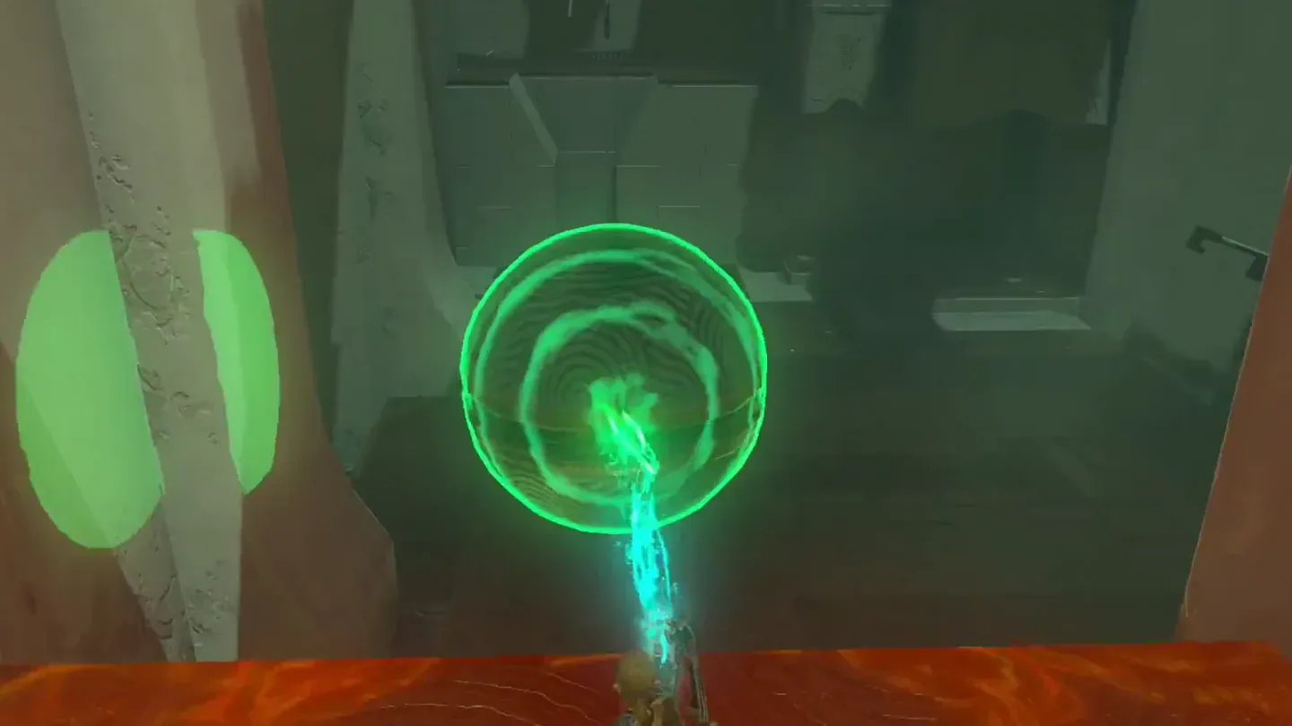 Ultrahand lowering the big orb into the floor gap