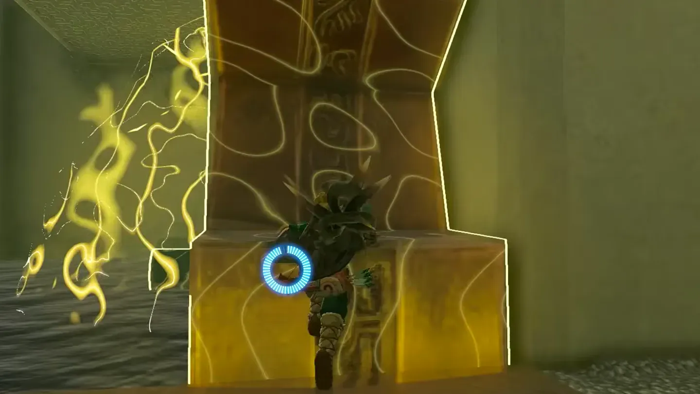Link standing on the spinning gear while Recall rewinds it