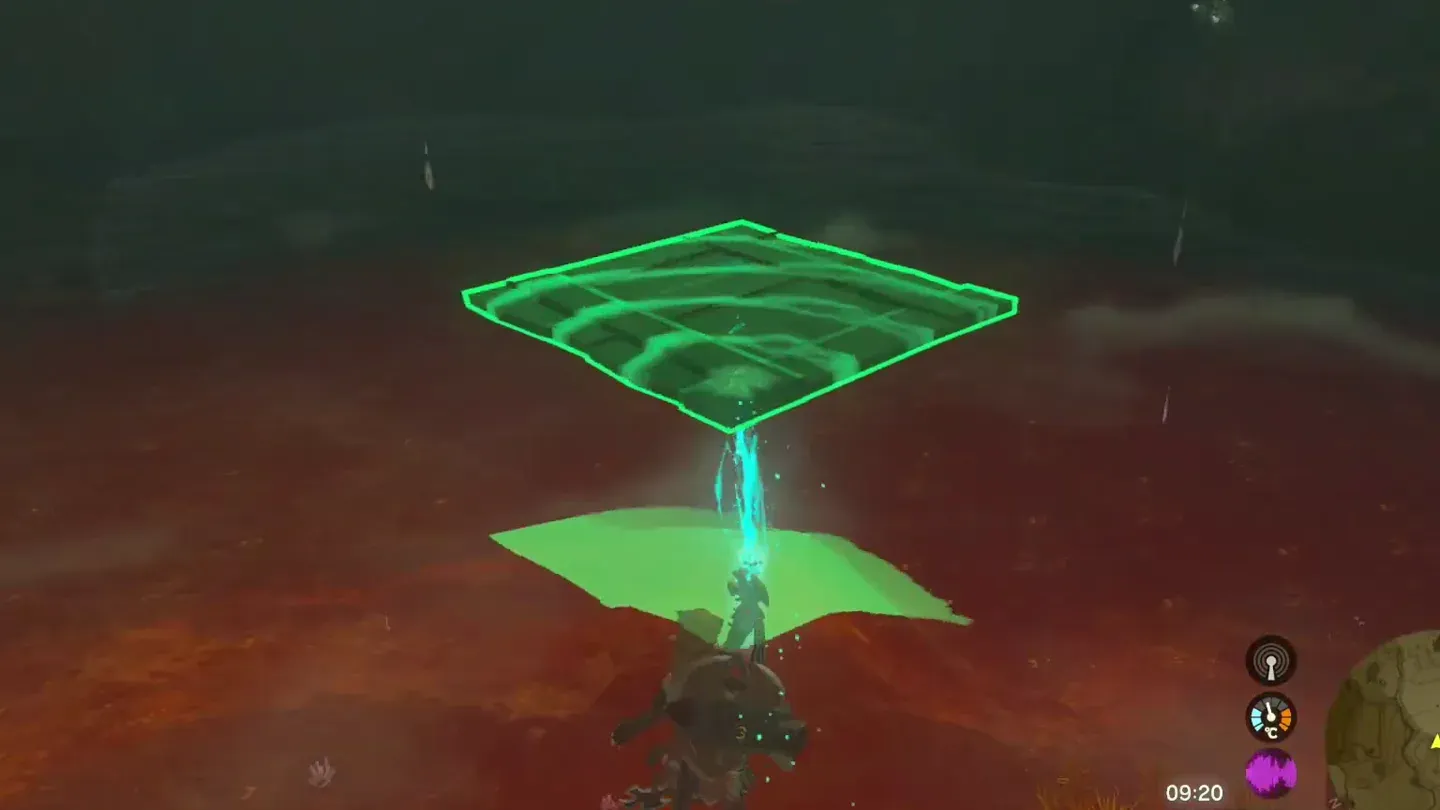 Link lifting the wooden board over the water with Ultrahand