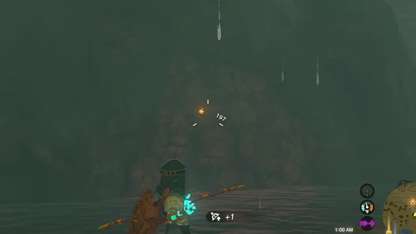 A bomb arrow flying toward the cave wall