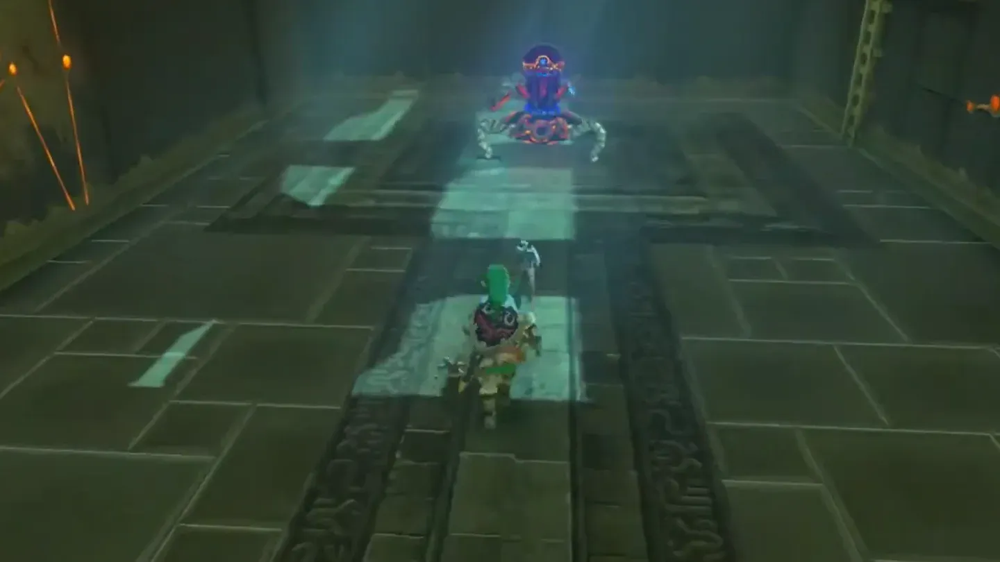 A Guardian Scout ahead of Link in the second room