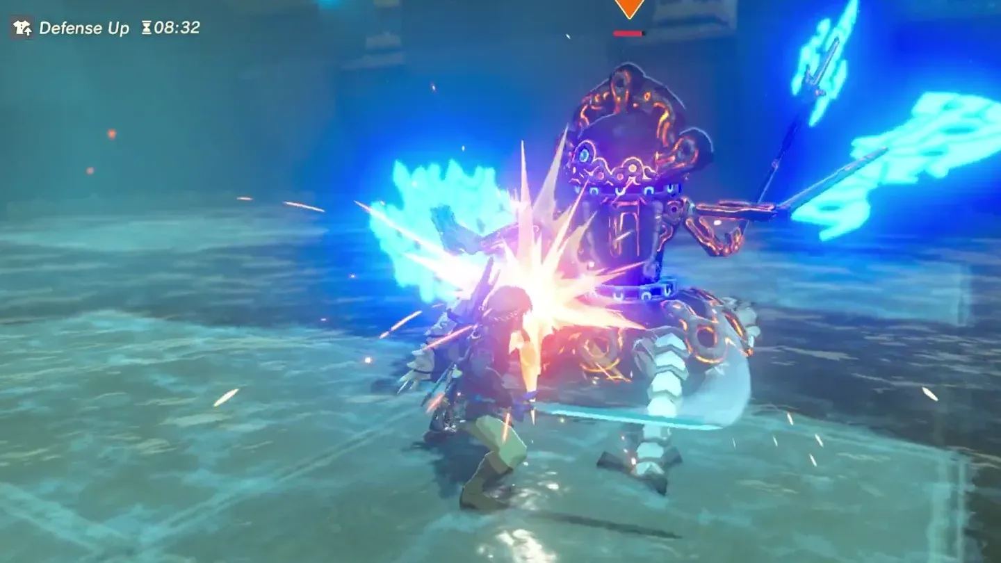 Link striking the Guardian Scout IV
