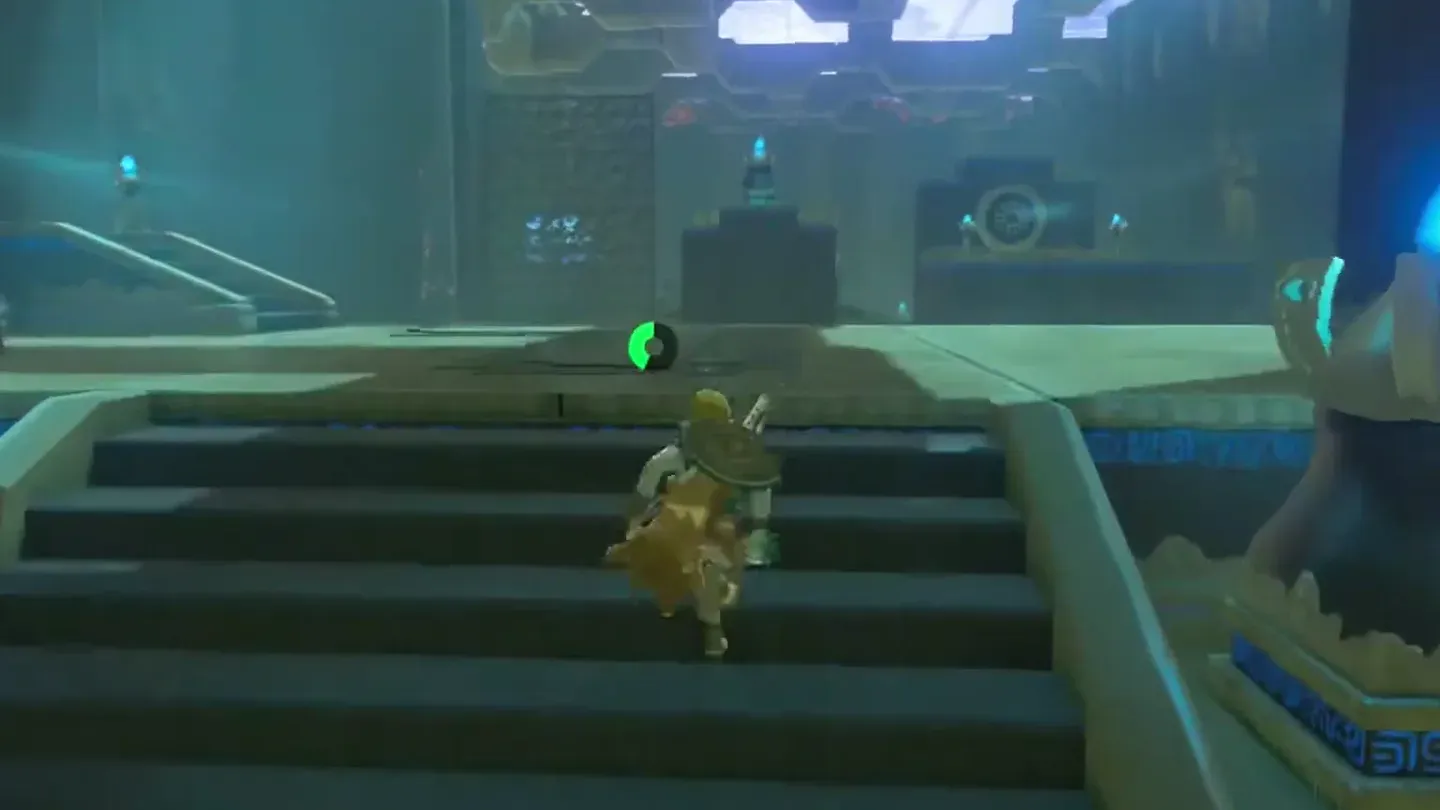 Link climbing the large central staircase